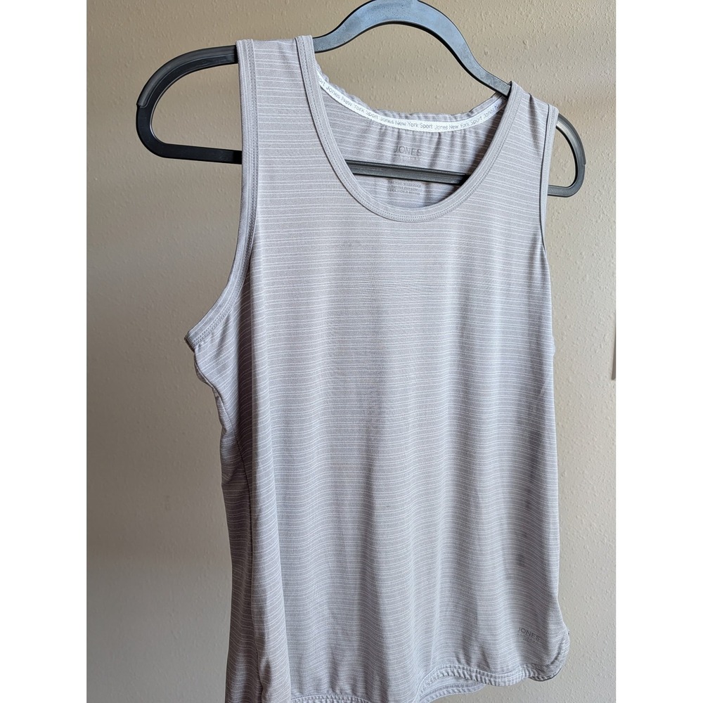 Jones New York Sport Womens Grey Striped Athletic Tank Top Scoop Neck Size M